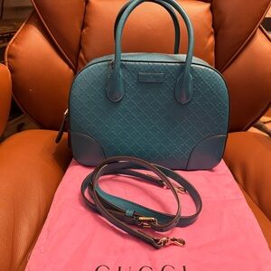 Gucci Bright Diamanté Satchel Bag in Teal Blue